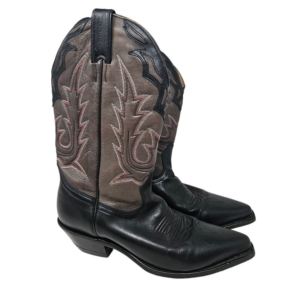 Boulet Boot 9 Brown Black Western Boot Cowboy Rodeo Leather Stitched Pull On